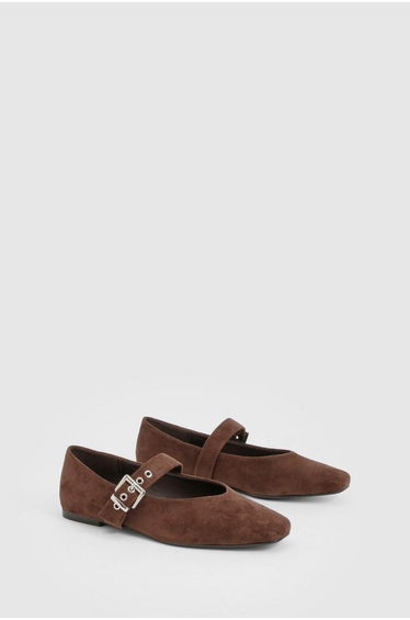 Wide Fit Metallic Buckle Detail Mary Jane Ballet Flats