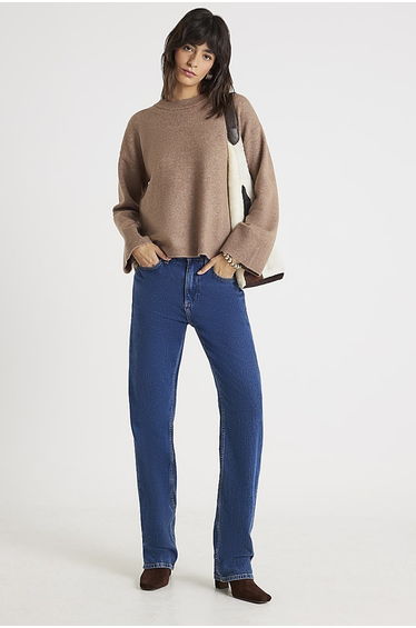 Brown Crew Neck Knitted Jumper