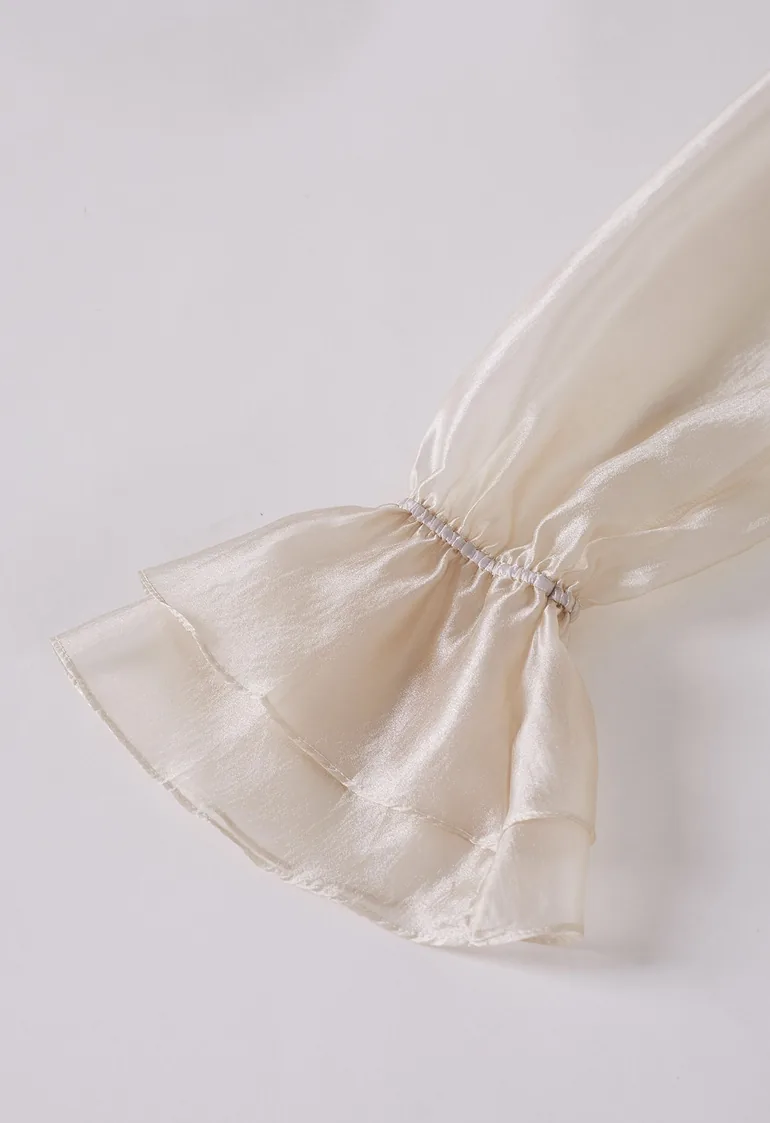 Tiered Ruffle Bubble Sleeve Organza Top in Champagne for Elegant Lunches & Romantic Dates - 6