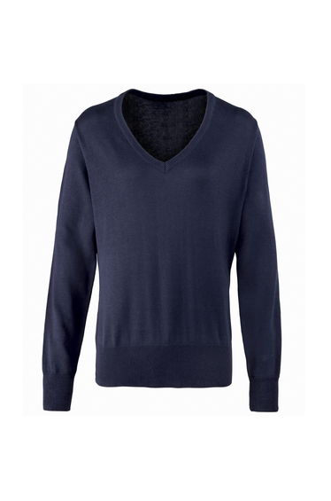 Premier Womens/Ladies V-Neck Knitted Sweater / Top - Navy