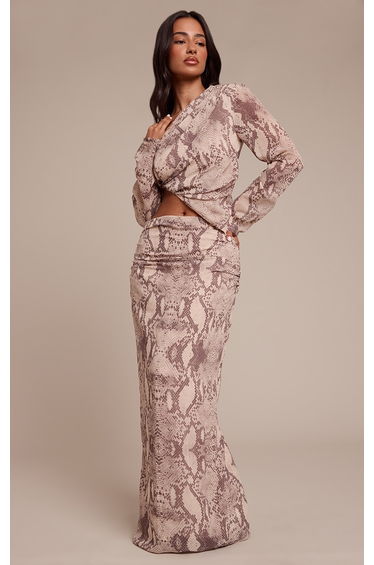 Petite Snake Print Ruched Maxi Skirt