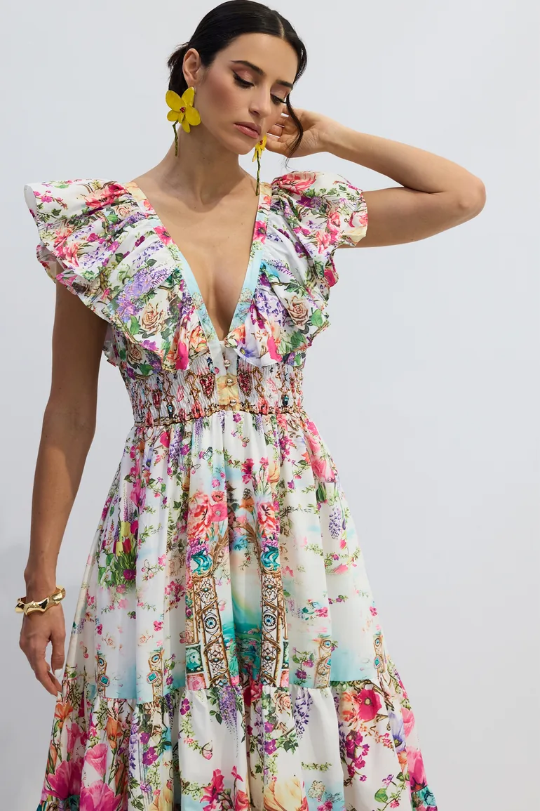 Lorena Floral Print Ruffle Maxi Dress - 8