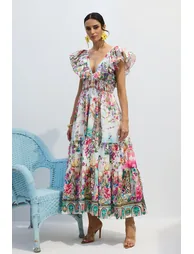 Lorena Floral Print Ruffle Maxi Dress - 5