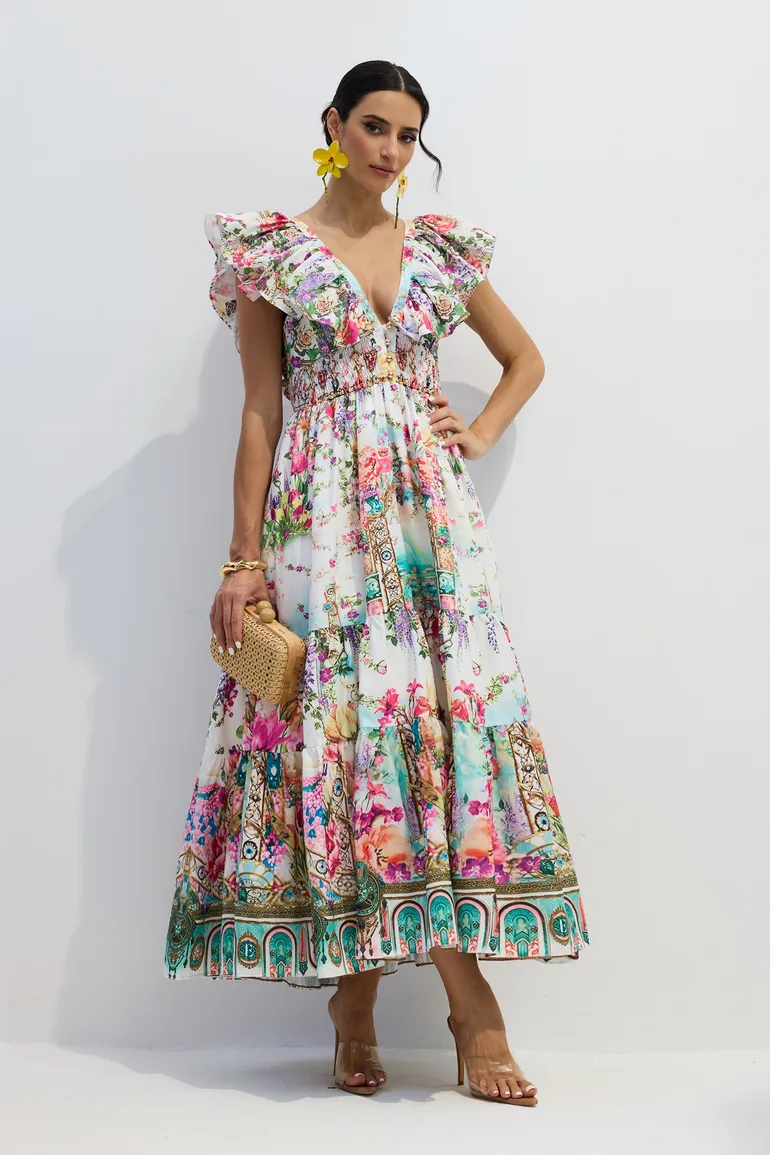 Lorena Floral Print Ruffle Maxi Dress