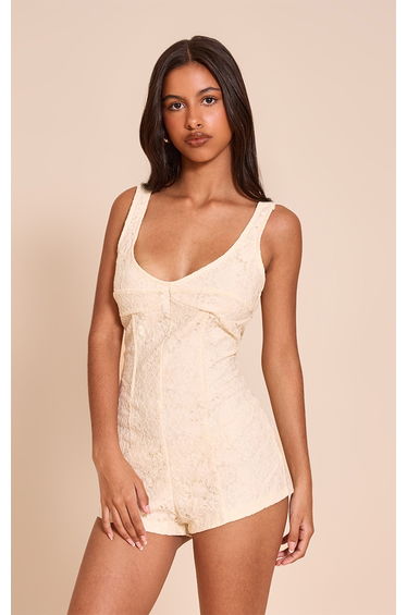 Petite Butter Cream Lace Fitted Playsuit