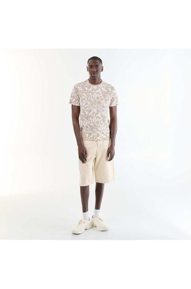 Short-sleeved graphic print T-shirt BEIGE