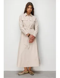 Mizalle Pocket Detailed Poplin Long Dress - 5