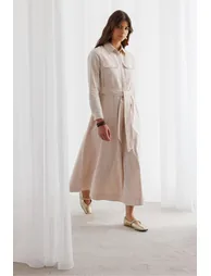 Mizalle Pocket Detailed Poplin Long Dress - 1