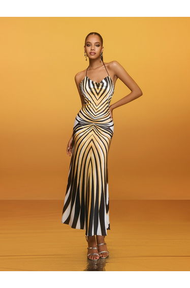 Brazia Halterneck Stripe Midi Dress
