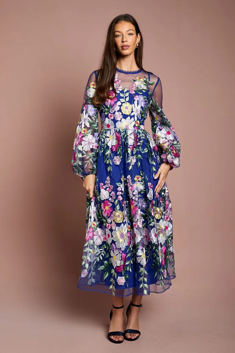 Coast Muse Long Sleeve Embroidered Maxi Dress