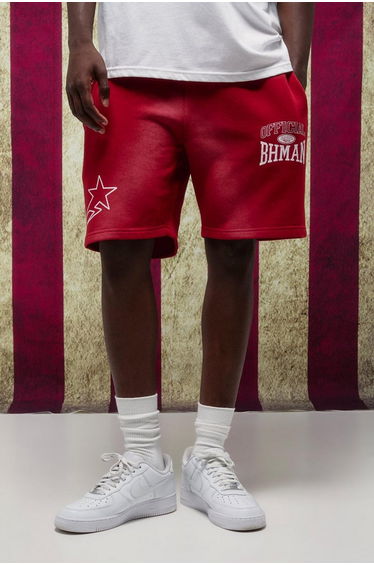 Red Relaxed Spray Washed Graphic Jersey Shorts - red