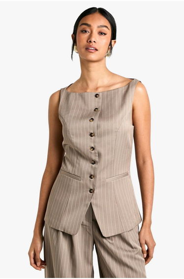 Tailored Pinstripe Waistcoat - mocha