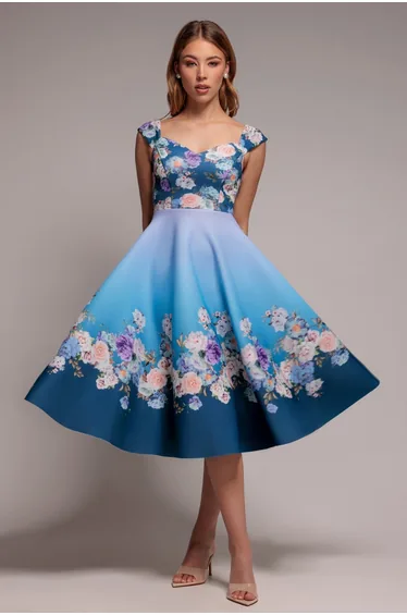Goddiva Floral Printed Scuba Foam Skater Dress