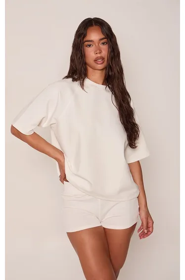 Cream Interlock Boxy Tee