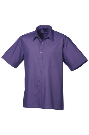 Premier Mens Short Sleeve Formal Poplin Plain Work Shirt - Purple