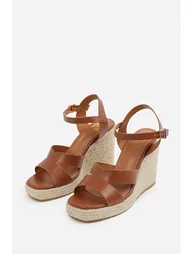 Orvina Wide Fit Tan Cut Out Strap Detail Espadrille Wedge Heels With Buckle Strap - 3
