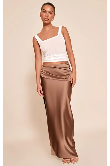 Chocolate Textured Satin Maxi Skirt