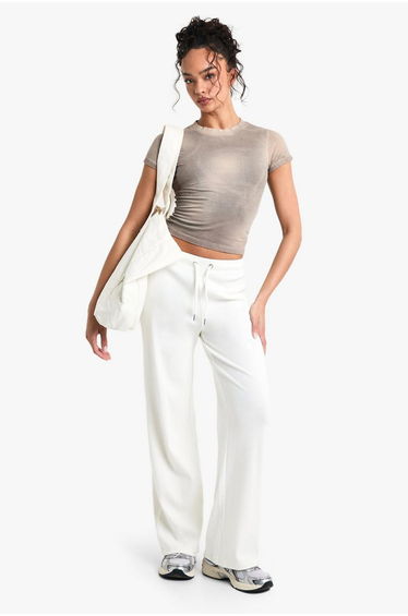 Ribbed Wide Leg Trouser - ecru