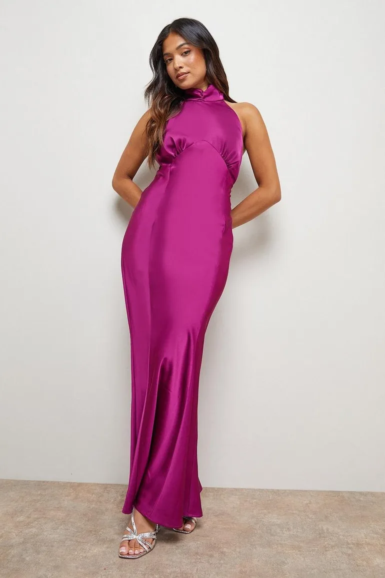 Petite Satin Halterneck Bias Midi Dress Oasis : Dresses : VogaCloset Oman Petite Satin Halterneck Bias Midi Dress Oasis : Dresses : VogaCloset Oman
