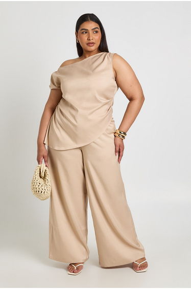 Plus Woven Asymmteric Top - stone