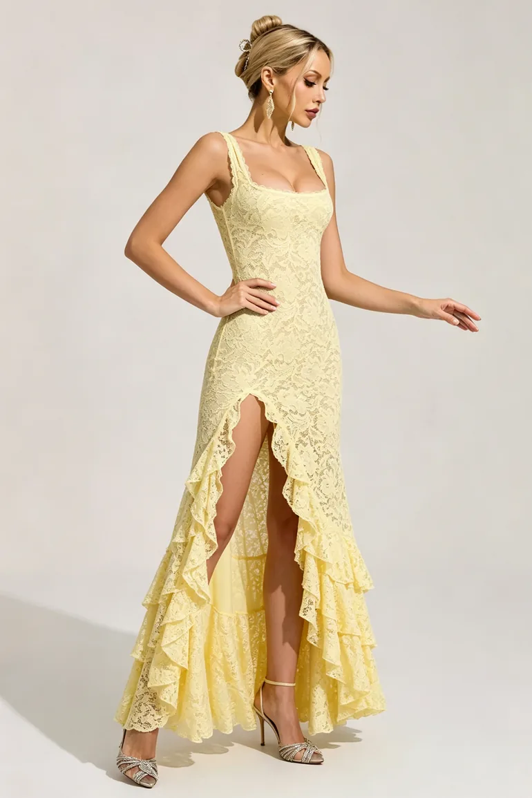 Celestine Yellow Lace Maxi Dress - 2