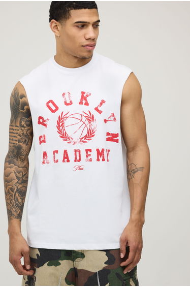 White Oversized Brooklyn Print Tank - white