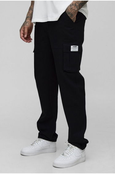 Tall Fixed Waist Relaxed Fit Cargo Trousers with Tab - black