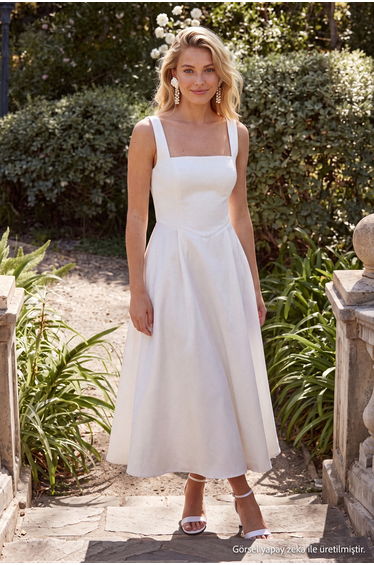 White A-Line Satin Woven Elegant Evening Prom Dress
