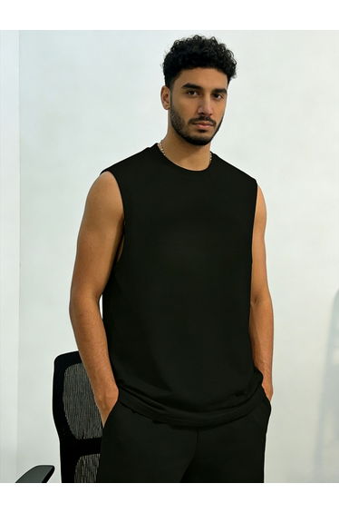 Men Black Graphic Print Round Neck Tank and Shorts Co-Ords