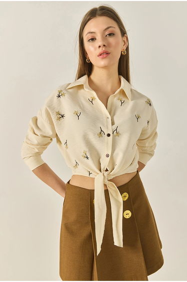 LUCCI Embroidered Poplin Shirt with Button Closure