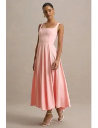 Parina | Pink Strappy Volume-Hem Midi Dress - 3