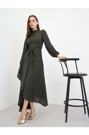 Olive Long Sleeves A-Line Maxi Dress
