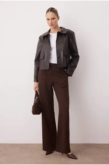 Brown*001 High Waist Wide Leg/Wide Leg Pleated Woven Pants