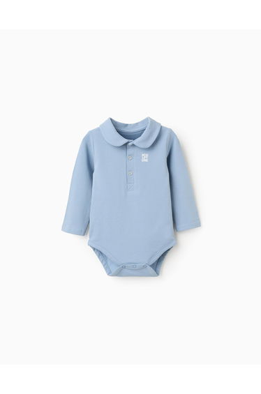 Cotton bodysuit with chest print for newborn boys light blue