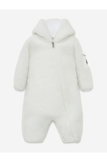 Moncler Enfant Baby Teddy Fleece Romper with Ears in White