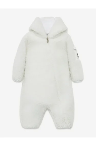 Moncler Enfant Baby Teddy Fleece Romper with Ears in White