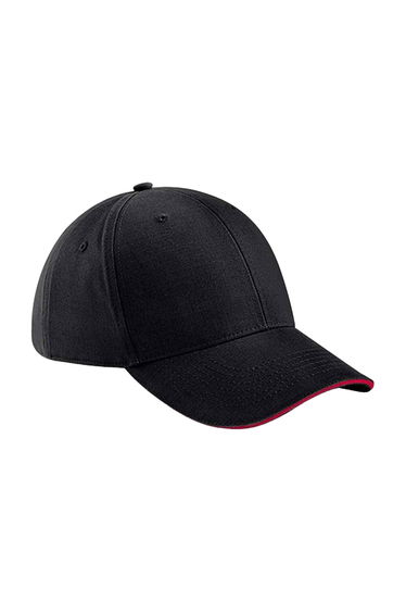 Beechfield Athleisure 6 Panel Baseball Cap - Black/Classic Red