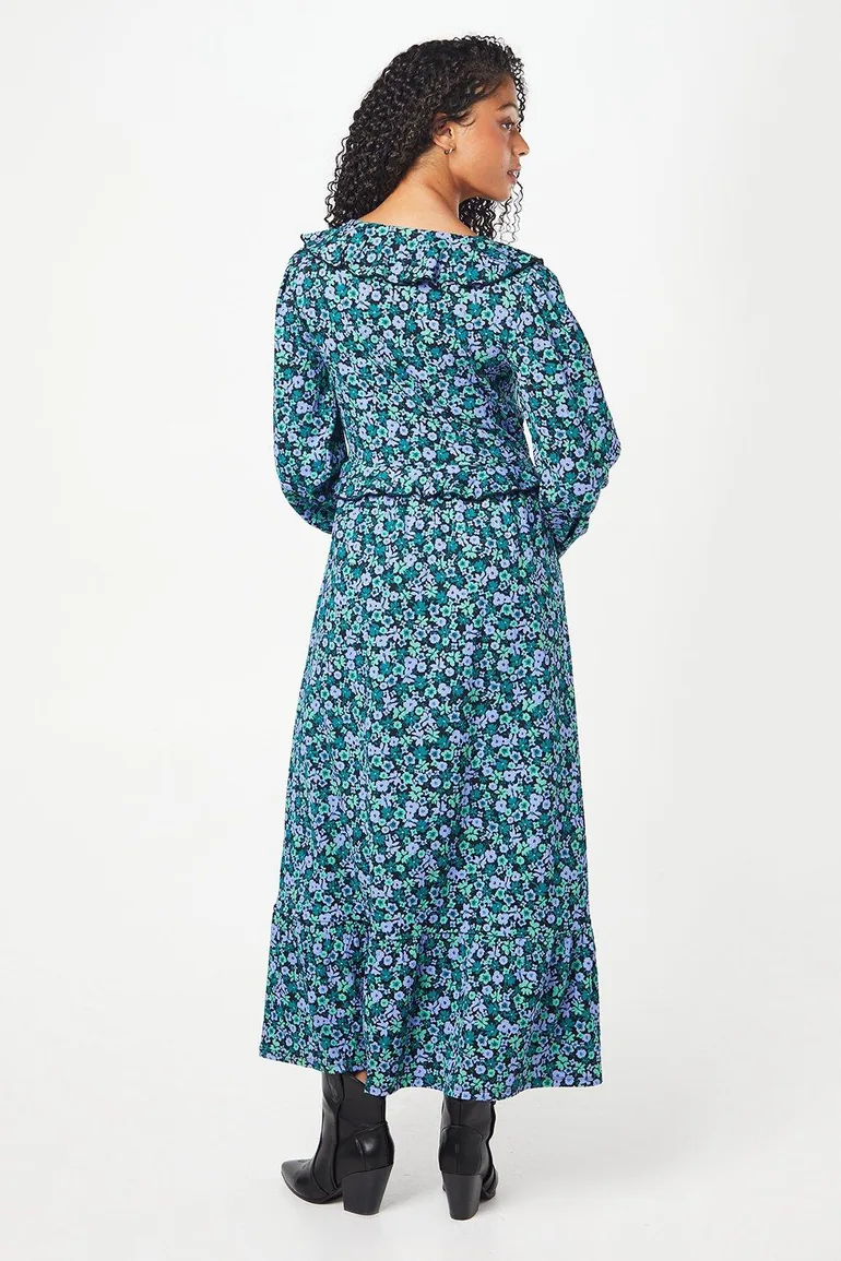 blue cable knit dress Pale-Blue Ditsy Square-Neck Split Midi-Dress