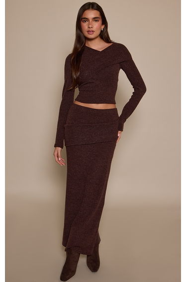 Brown Brushed Rib Midaxi Skirt