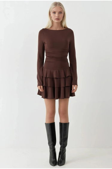 Frilly Crew Neck Mini Dress