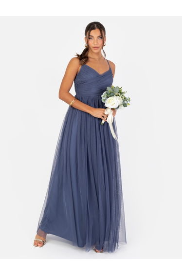 Anaya With Love Recycled Indigo Blue Cami Maxi Dress with Bow Detail