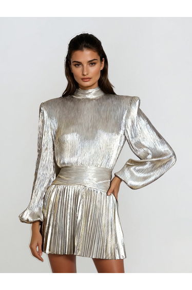 Hamilton Pleated Metallic Dress In Silver