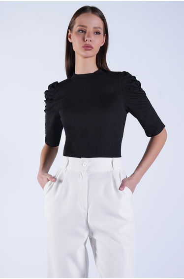 Women's Black High Neck Hidden Zipper Sleeveless Knitted Blouse