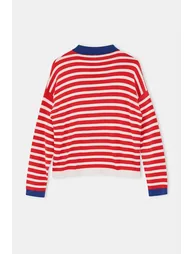 Wardrobe Essentials Red Special Yarn Wide Fit Striped Knitwear Sweater - 5