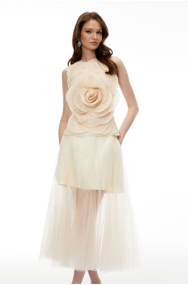 Karima Neutral 3D Petal Top & Skirt Set