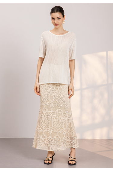 Crochet Cutout Back Openwork Knit Top in Ivory