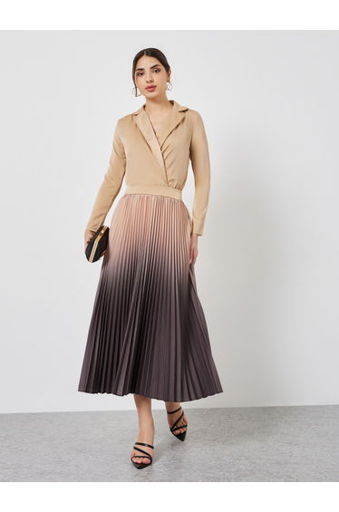 Beige Ombre Pleated Blazer Dress