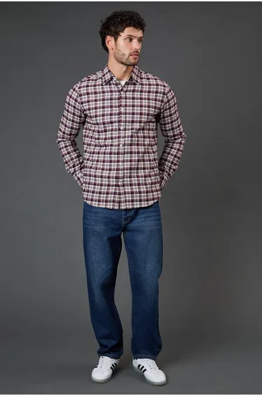 Burgundy Check Long Sleeve Shirt