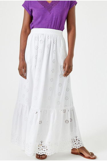 Cotton Maxi Skirt in Broderie Anglaise