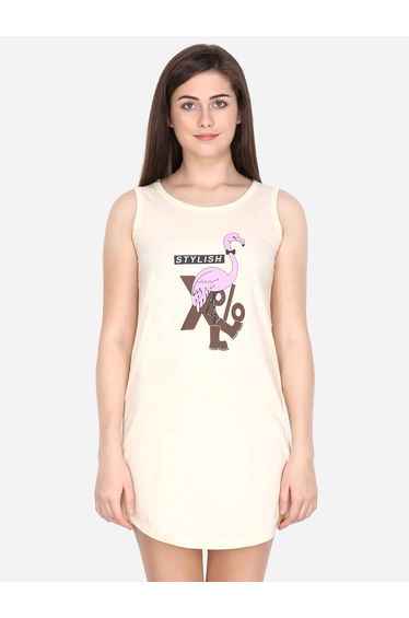 Sleeveless Cotton Sleep Dress with Flamingo Print